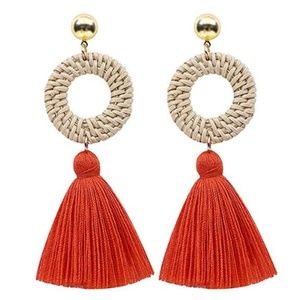 Red and Cream Tassel Earrings